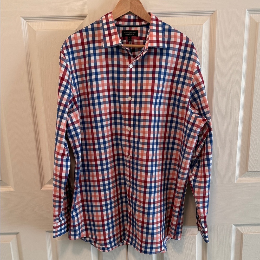 Men's Banana Republic Checkered Long Sleeved Button Up Collared Shirt XL Classic